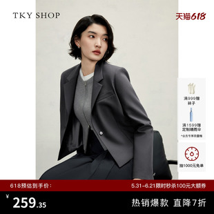 TKY SHOP灰色短款小个子西装外套女简约通勤休闲西服御姐气质穿搭