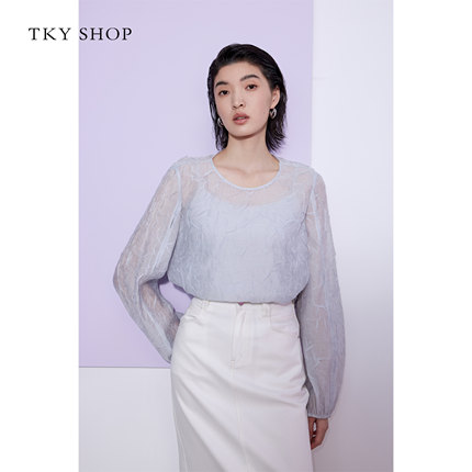TKY SHOP高级肌理感时尚衬衫女夏季新款洋气时髦雪纺衫薄款上衣
