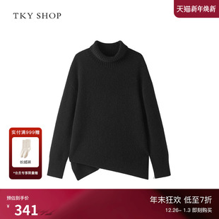 骆驼绒不对称下摆保暖针织衫 新款 女 SHOP高领宽松毛衣女冬季 TKY