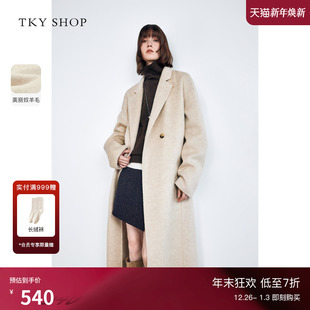 新款 羊毛大衣女双面呢大衣女冬季 毛呢外套 SHOP复古老钱风长款 TKY