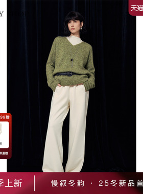 [商场同款]TKY SHOP休闲直筒长裤女2025冬新款高腰显瘦垂感阔腿裤