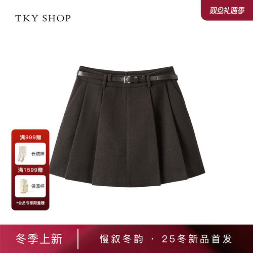 TKYSHOP毛呢百褶半身裙