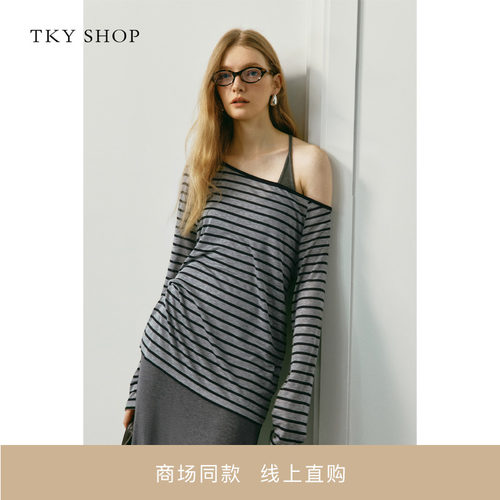 TKYSHOP宽松长袖条纹上衣
