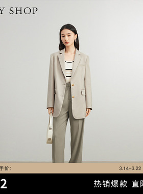 TKY SHOP通勤时尚便西女装职业装早春新款韩系简约单排扣西装外套