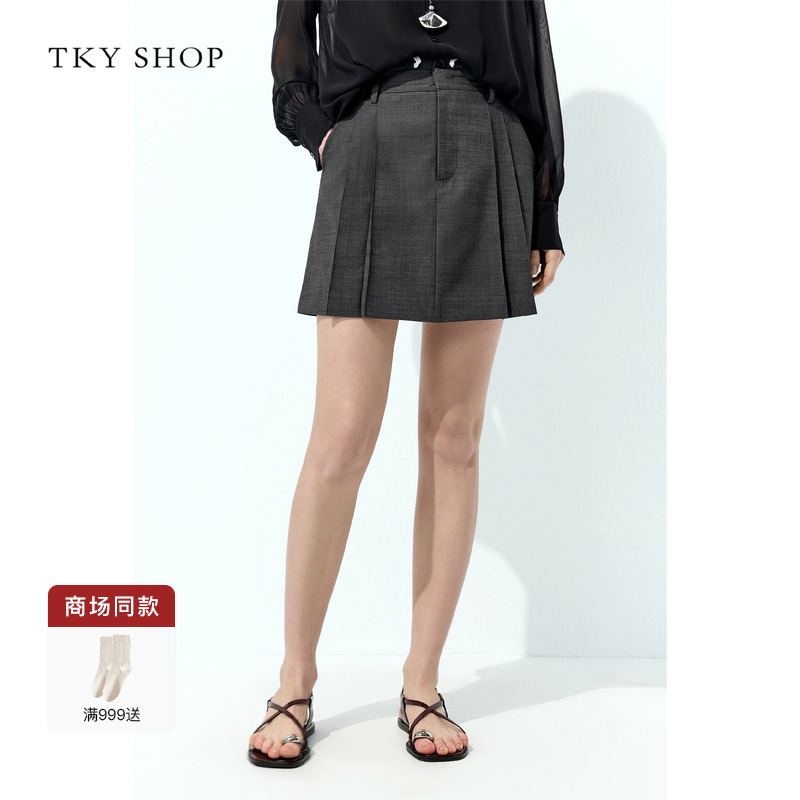 TKYSHOP短款MIU系双腰头百褶裙
