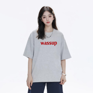 LOGO字母印花wassup短袖 夏季 款 经典 t恤男女学生纯棉上衣 2025新款