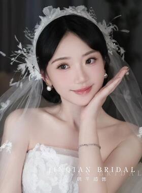 甜美网纱花朵发带超仙气羽毛头纱