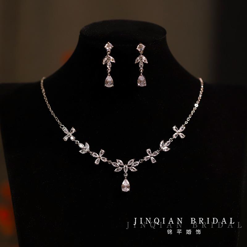 简约新娘锆石结婚项链耳环套装