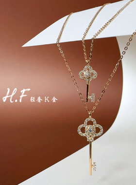 韩国纯14K黄金项链 镶锆石钥匙吊坠生日礼物送女友锁骨链百搭网红