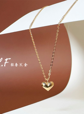 韩国流行纯14K金项链女 爱心形亮面吊坠百搭简约锁骨链送女礼物