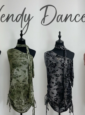 Wendy Dance夏季新款拉丁舞服女成人练功服性感烫花网纱罩衫