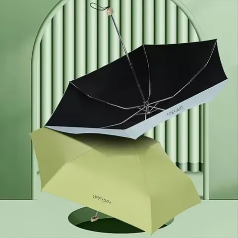 晴雨新款手柄金色扁雨伞五折五折创意扁迷你upf防晒50两用小清新+