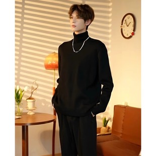 cleanfit黑色高领毛衣男款秋季高级感德绒打底衫修身内搭重磅卫衣