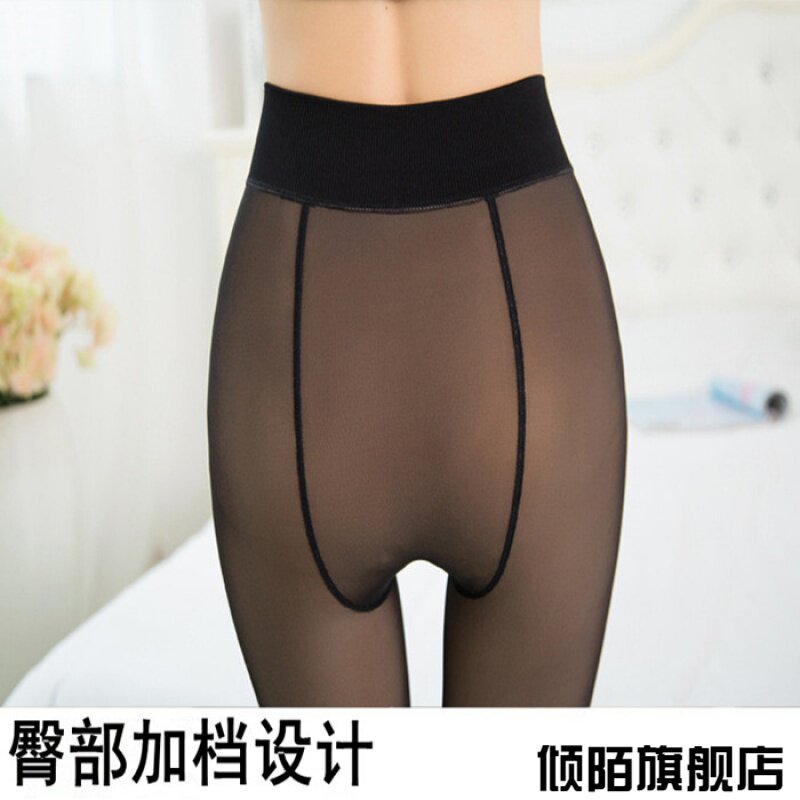 秋冬季单层一体假透肉打底裤加绒加厚女防勾丝袜薄外穿踩脚连裤袜