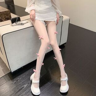 性感美腿连裤 小众纯欲甜美任意剪粉色蝴蝶结珍珠丝袜女夏季 袜
