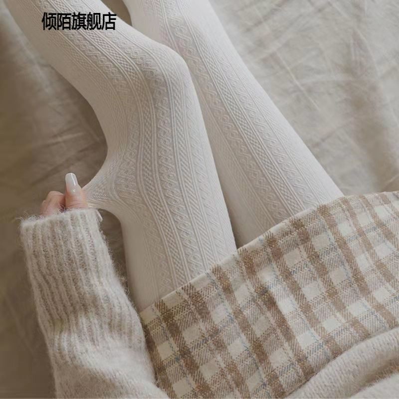 打底裤女秋冬加绒冬季燕麦白色连裤袜加厚保暖裤麻花纹黑色踩脚袜