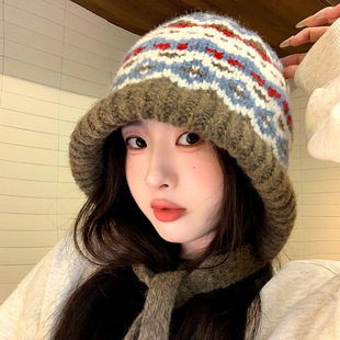 欧洲新款针织帽子女冬季复古巴拉克拉帽包包帽保暖护耳针织毛线帽