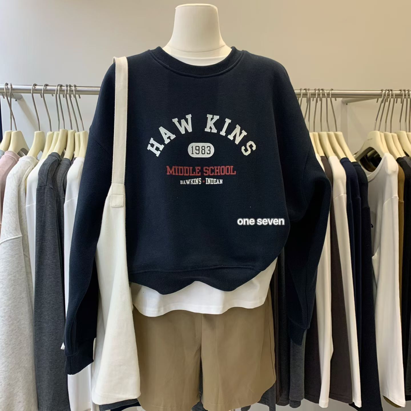 oneseven新款小个子圆领卫衣