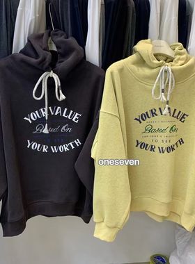 oneseven秋冬新款韩版宽松显瘦百搭连帽加绒加厚字母印花卫衣女潮