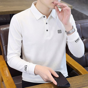 男士卫衣青年秋季男士翻领长袖POLO衫韩版修身印花卫衣打底衫