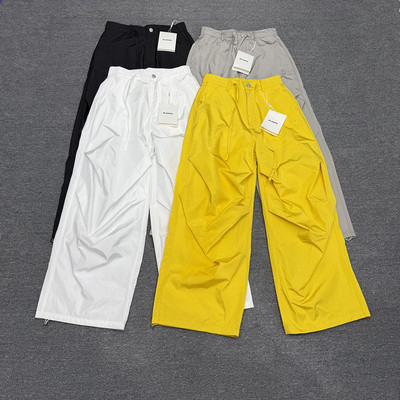 潮牌美式刺绣褶皱感宽松阔腿情侣降落伞工装裤WK236