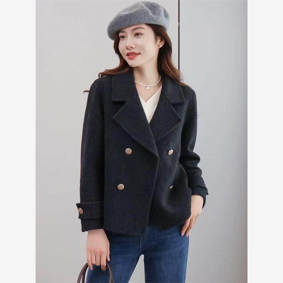 2025秋冬新款双面羊毛大衣女短款小个子西装领毛呢外套