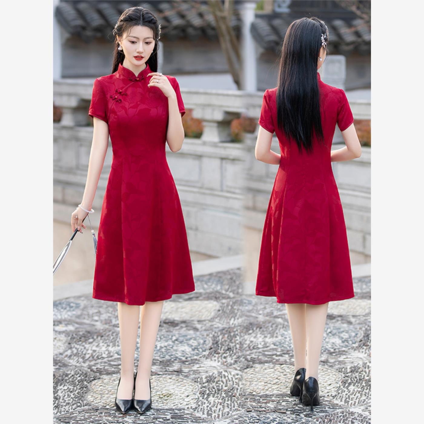 新中式旗袍式改良版连衣裙夏季新款短袖中年女时尚妈妈覆古中长款