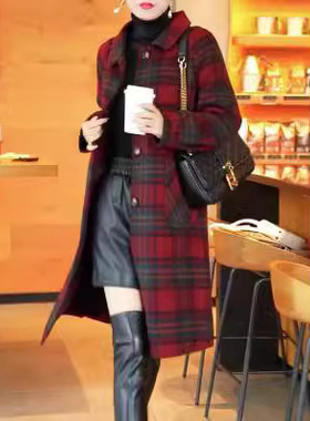 今年流行特惠22933大爱美依缘新款毛呢外套格子大衣2025秋冬女