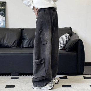 今年流行特惠JAVE PASOK潮牌美式多口袋高街设计感男女牛仔裤宽松