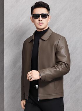 今年流行海宁新款真皮皮衣男士皮夹克羽绒服外套修身中年绵羊