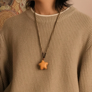 贰狸五角星日系一绳多用皮革编织复长款古星月亮星脖颈毛衣项链