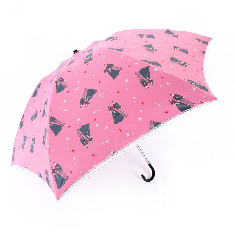 TAK卡通蕾丝花边彩胶遮阳伞公主伞防紫外线晴雨伞太阳伞弯把折伞
