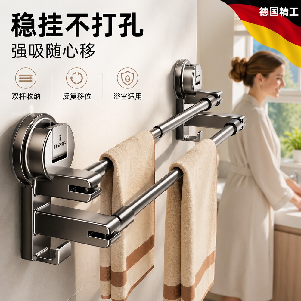德国吸盘毛巾架免打孔化