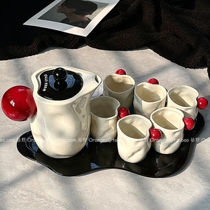 Oranges轻奢复古红星球扭扭陶瓷套装客厅待客喝水杯乔迁新居礼物