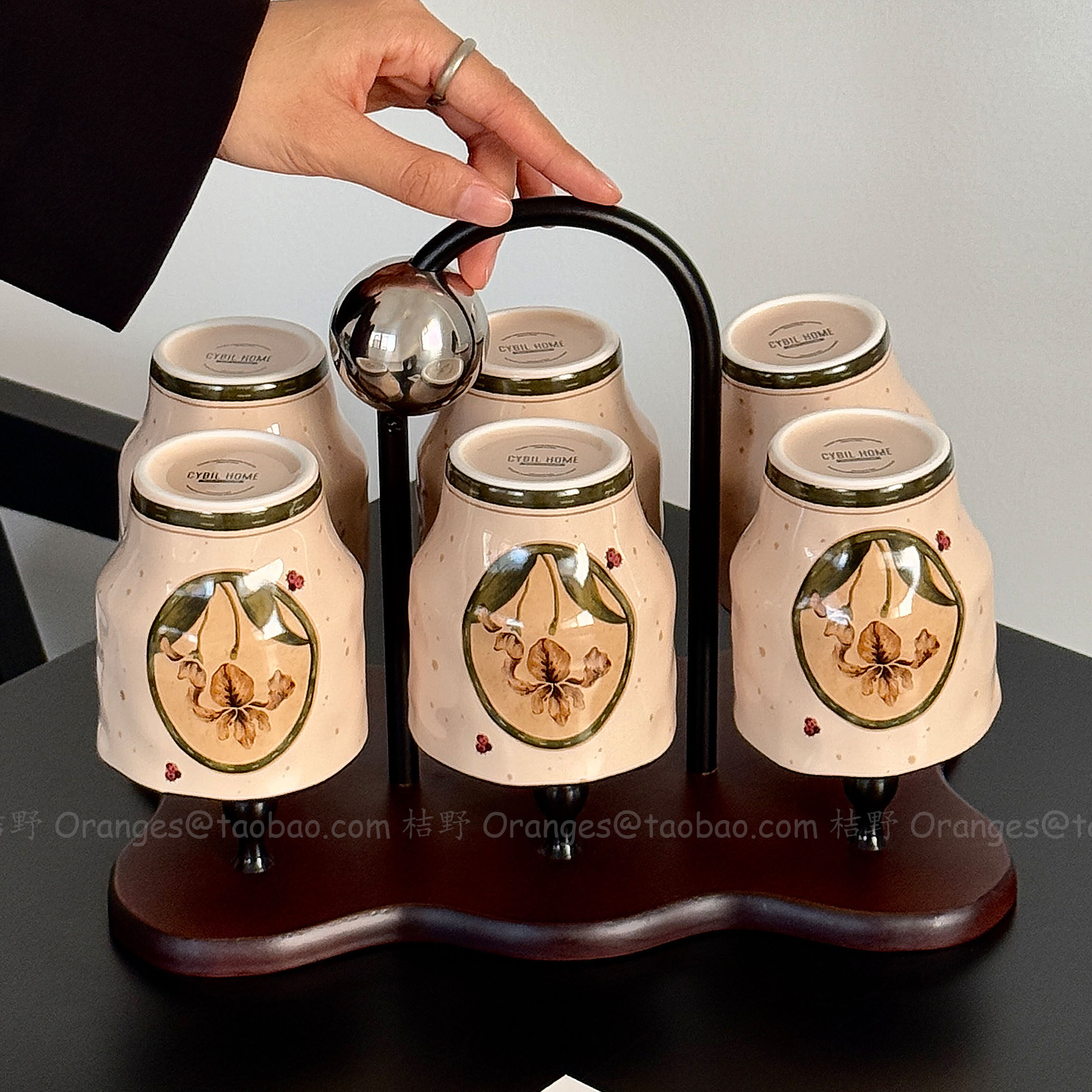 复古手作花绮踪陶瓷水具套装家用客厅水杯茶杯咖啡杯乔迁新居礼物