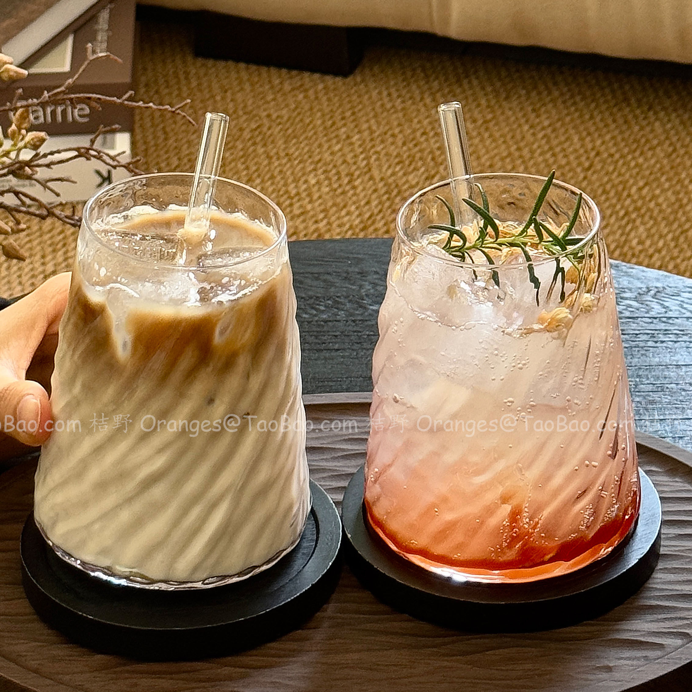 ins风富士山玻璃杯冰美式拿铁咖啡杯饮品杯大容量冷饮杯气泡水杯