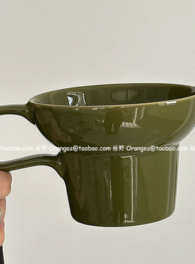 Oranges限定复古浓绿宽口马克杯陶瓷水杯中古咖啡杯小众原创礼物