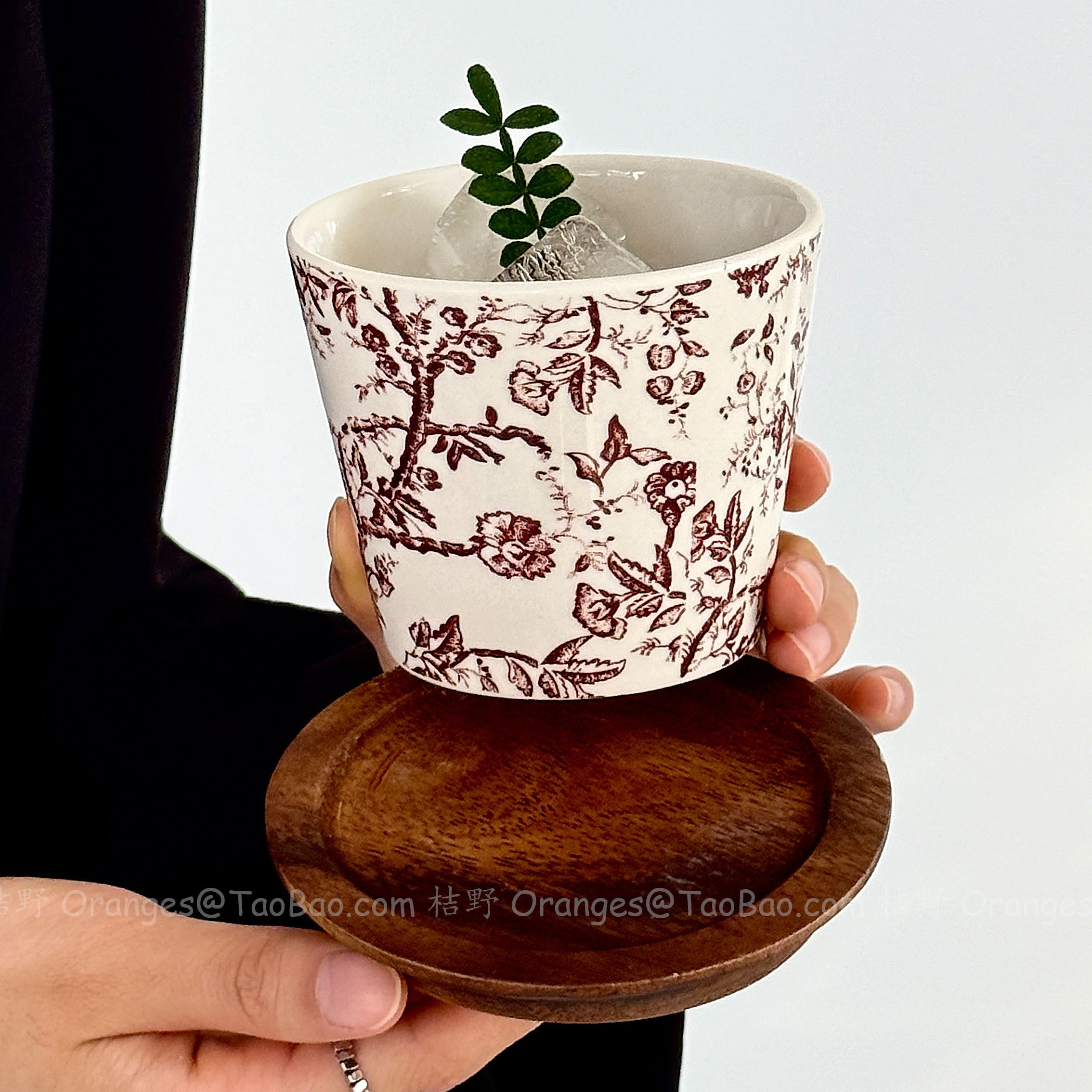 Oranges复古棕花藤蔓陶瓷杯手握杯咖啡杯水杯日式拉花拿铁杯礼物,餐饮具,咖啡杯,淘宝优惠券,粉丝福利购,淘宝优惠卷