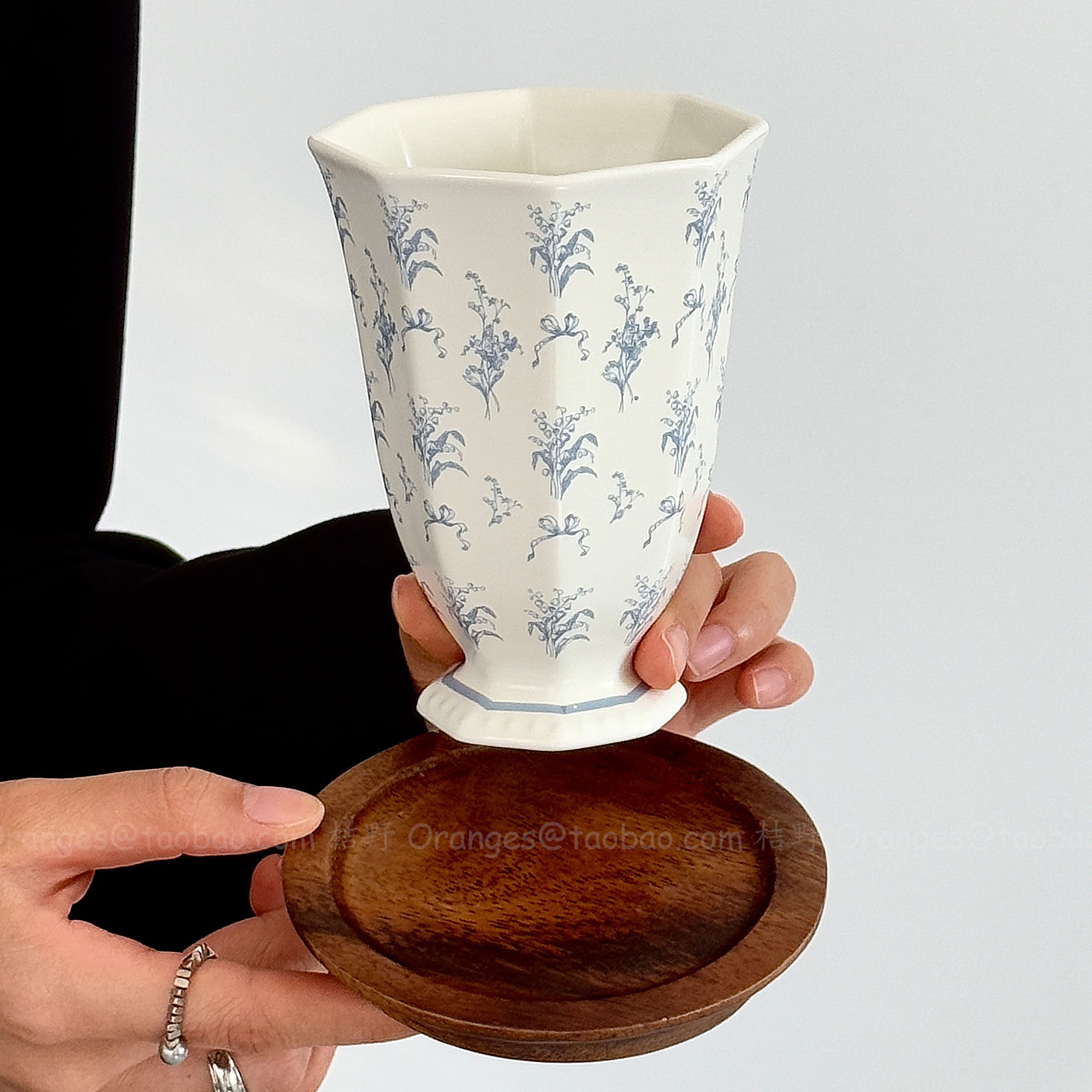 Oranges法式复古铃兰花手握杯大容量陶瓷水杯拿铁咖啡杯小众礼物