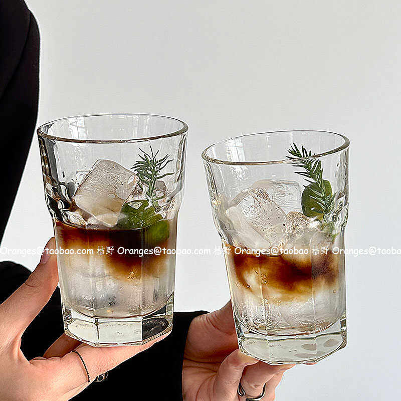 复古透明玻璃水杯子冰拿铁咖啡杯