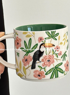 Oranges限定春光花鸟陶瓷马克杯子咖啡杯大容量水杯小众原创礼物