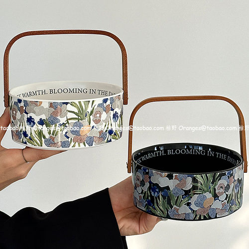 中古鸢尾花陶瓷水果篮干果糖果盘