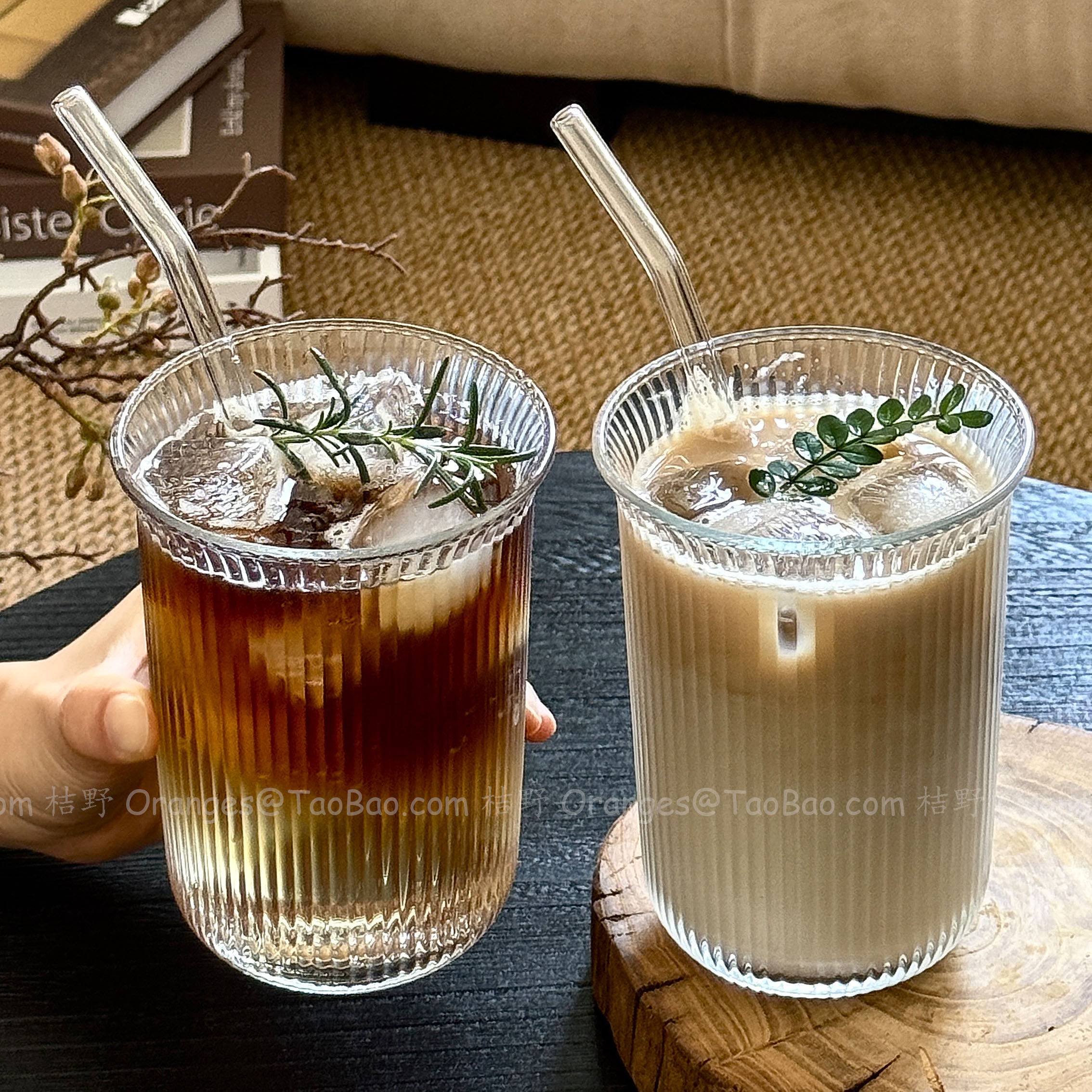 ins风冰美式拿铁咖啡杯饮品杯透明玻璃杯大容量水杯冷饮杯牛奶杯