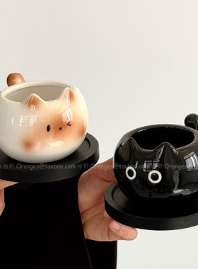 Oranges限定暹罗猫可爱马克杯咖啡杯碟拉花拿铁杯陶瓷杯小众礼物