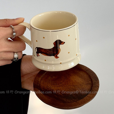 Oranges复古波点腊肠犬陶瓷马克