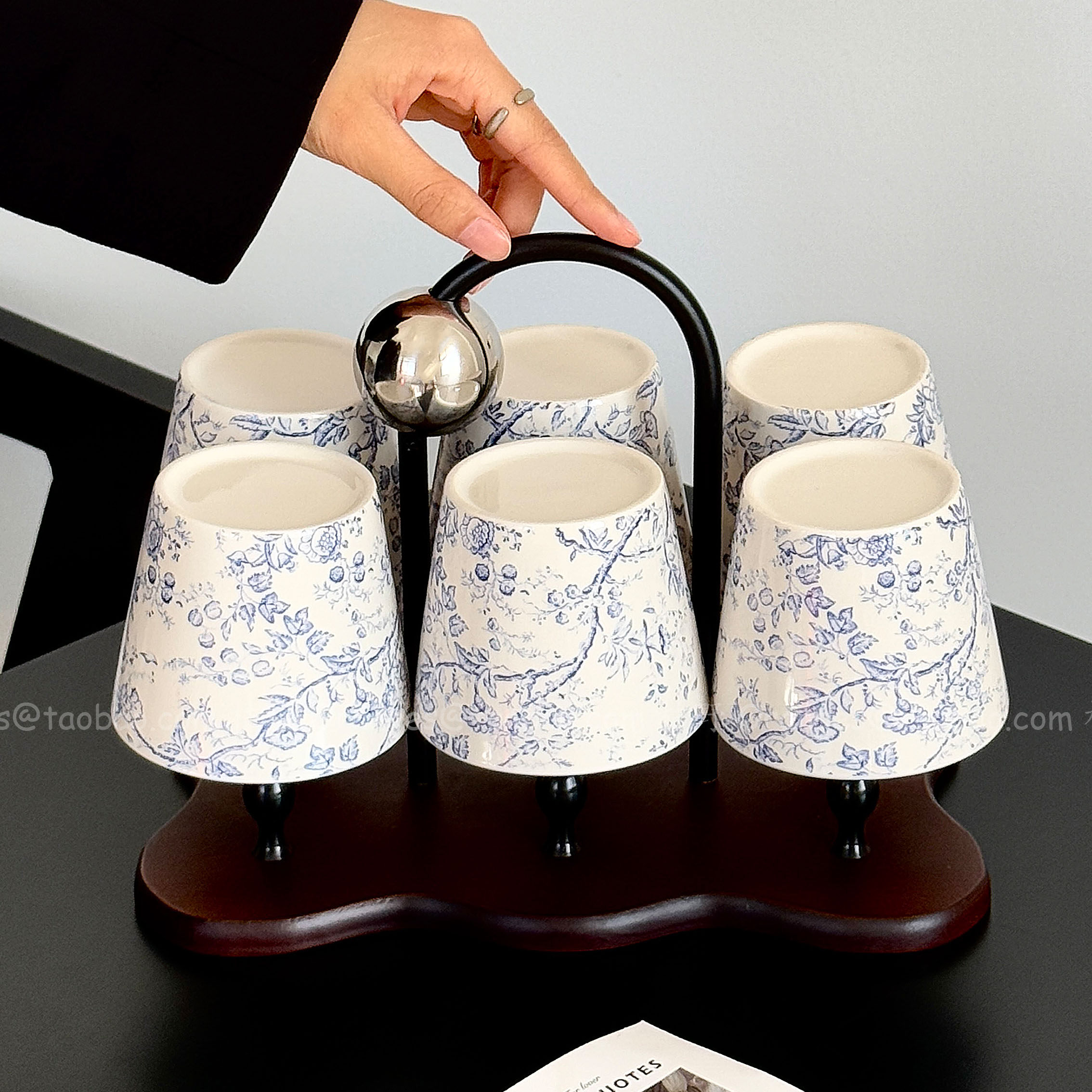 复古青花藤蔓客厅待客喝水杯茶杯陶瓷杯套装咖啡杯高级感乔迁礼物