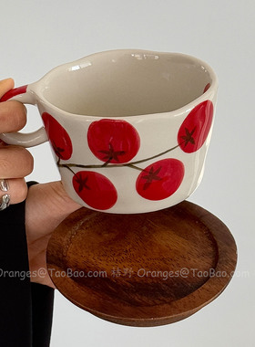 Oranges原创复古手绘柿子陶瓷马克杯大容量水杯咖啡杯子小众礼物