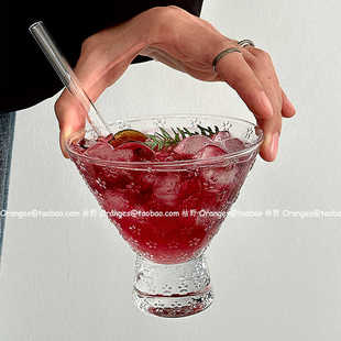 小众ins复古浮雕雪花高足玻璃杯子冰咖啡杯果汁杯气泡水杯饮品杯