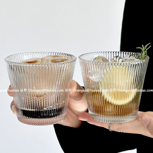 日式复古简约条纹玻璃杯