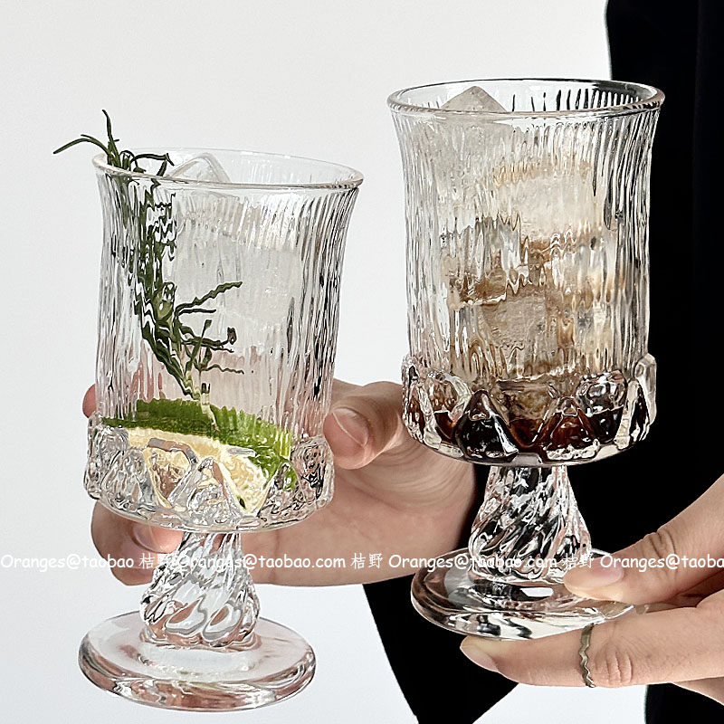 Oranges中古宫廷高脚杯小众设计玻璃杯冰拿铁咖啡杯饮品杯果汁杯